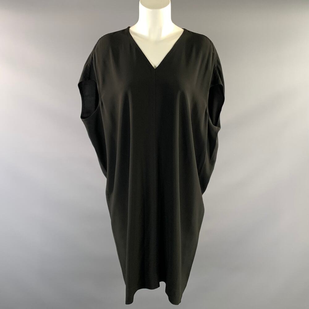 RICK OWENS Size 8 Black Acetate & Viscose V Neck Knee Length Dress